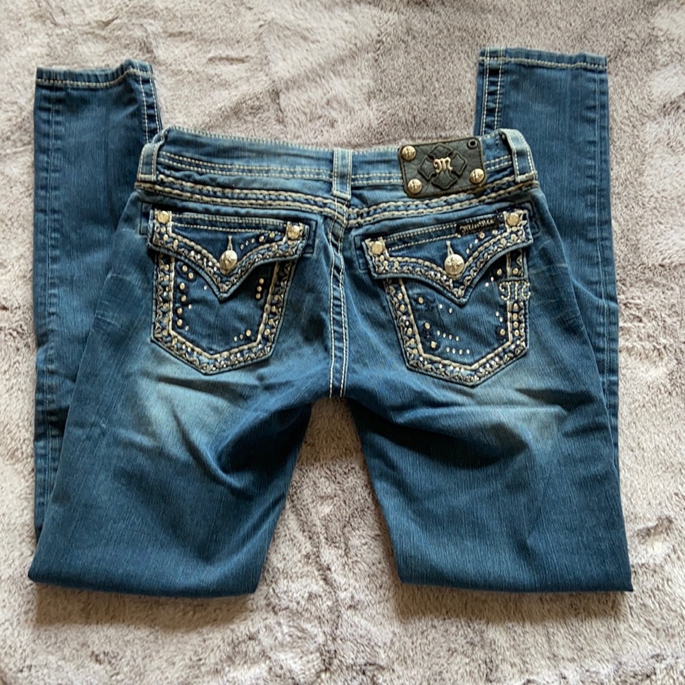 Miss Me Blue Rhinestone Low Rise Skinny Jeans 26